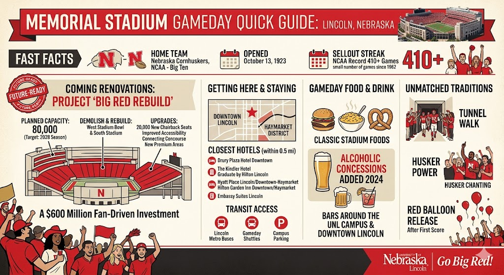 Memorial Stadium in Lincoln: Nebraska Gameday Guide and Tips.