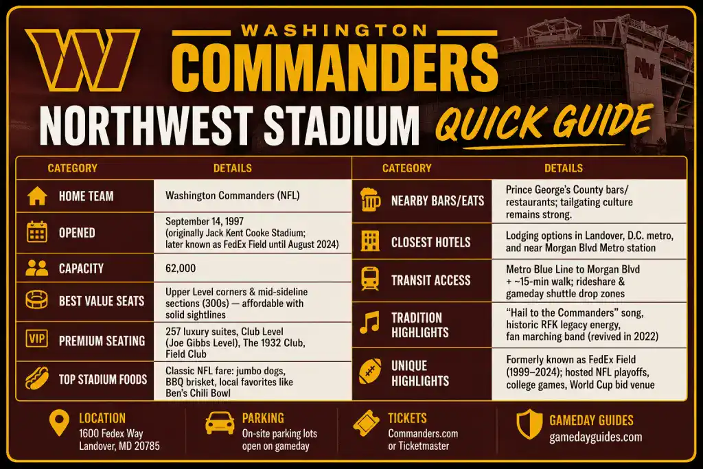 Northwest Stadium Quick Guide