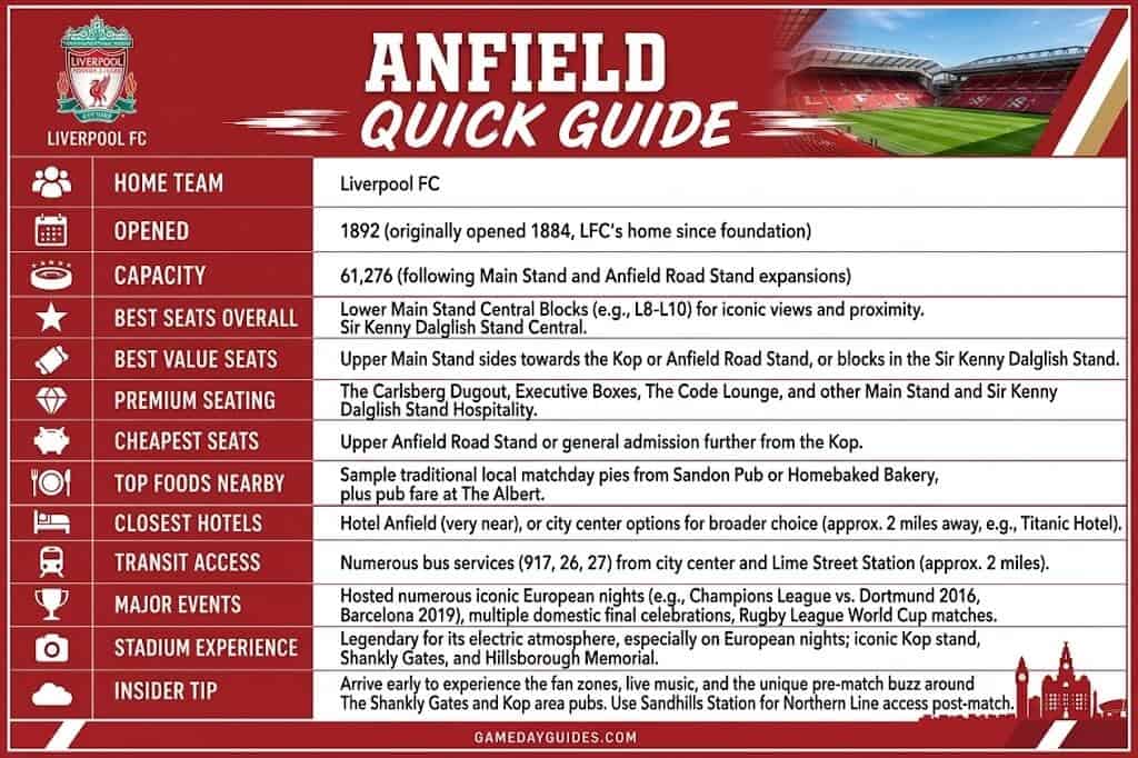Anfield (Liverpool FC): Seating Plan, Capacity & Best Seats 3 Anfield Quick Guide