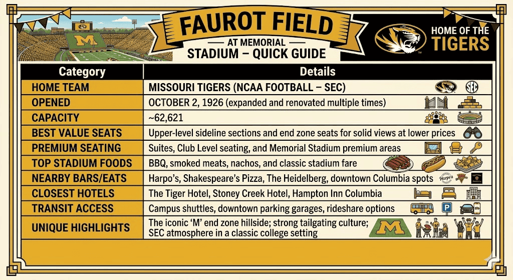 Faurot Field at Mizzou: Seating Chart, Capacity & Tips 3 Faurot Field Quick Guide